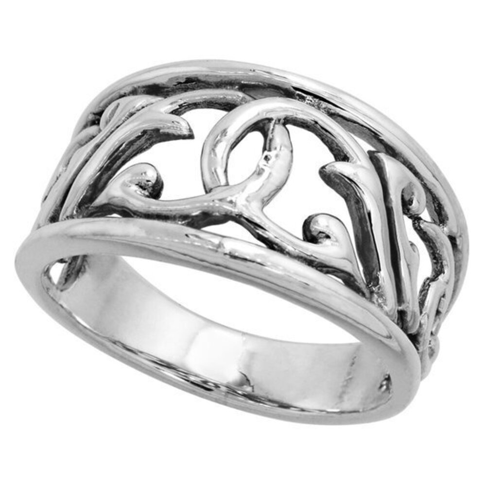Sterling Silver Floral Ring 1/2 inch wide, sizes 6 7 8 9 10